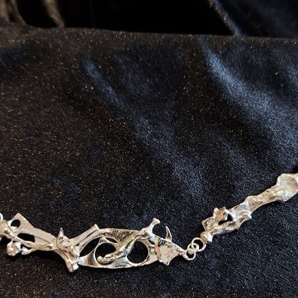 Stunning and unique abstract, organic form sterling silver collar necklace with adjustable fastening