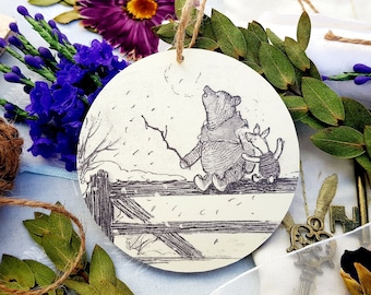 Adorno de madera de Winnie the Pooh, decoración de libro de doble cara