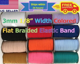 3mm, 1/8 Inch Colored Braided Flat Elastic Band Cord for DIY Face Masks
