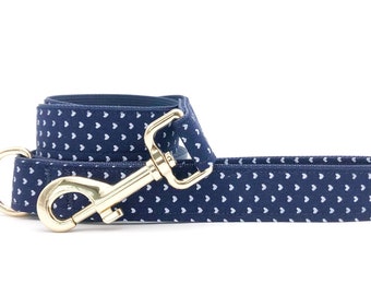 Navy Blue Heart Dog Leash - Custom Length Walking Lead for Small, Medium, Large Dogs, Heavy Duty Metal hook , Dog Lead, Training Leash