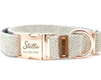 Neutral Custom Dog Collar, Adjustable Neck Collar for Small, Medium, Large Dogs, Metal Buckle, Personalized Engraved Dog Collar
