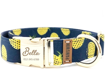 Navy Pineapple Hundehalsband: Handgefertigtes Hundehalsband mit individueller Gravur