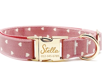 Personalized Dog Collar - Custom Name, Metal Hardware, Handmade, Collar for Small to Large Dogs, Gift for Dogs - Pink Heart