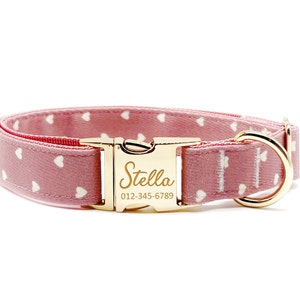 Personalized Dog Collar - Custom Name, Metal Hardware, Handmade, Collar for Small to Large Dogs, Gift for Dogs - Pink Heart