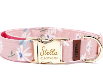 Personalized Dog Collar: Custom Engraved Name, Floral Print