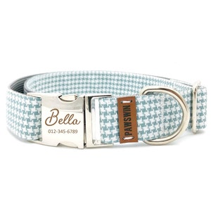 Personalized Dog Collar - Custom Name, Metal Hardware, Handmade, Collar for Small to Large Dogs, Gift for Dogs - Mint Green Plaid