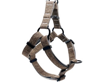 Handmade Brown Dog Harness: Adjustable, Engraved Metal Buckle
