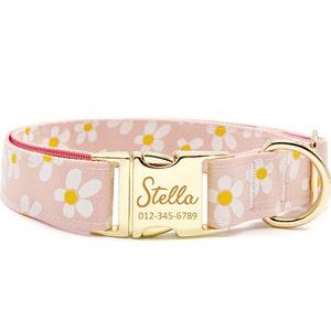 Personalized Dog Collar - Custom Name, Metal Hardware, Handmade, Collar for Small to Large Dogs, Gift for Dogs - Pink Blush Bloom