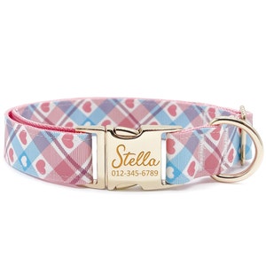 Personalized Dog Collar - Custom Name, Metal Hardware, Handmade, Collar for Small to Large Dogs, Gift for Dogs - Pink Heart