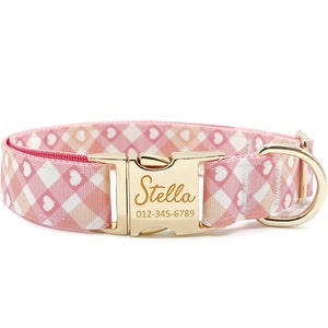 Personalized Dog Collar - Custom Name, Metal Hardware, Handmade, Collar for Small to Large Dogs, Gift for Dogs - Pink Heart