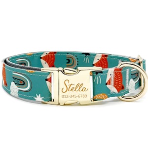 Personalized Dog Collar: Fox Print, Custom Engraved Metal Buckle