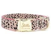 Personalized Dog Collar: Blush Leopard Print, Custom Engraved Name