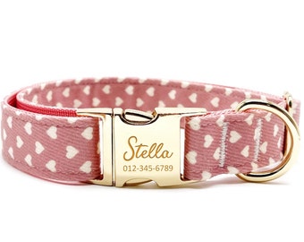 Personalized Dog Collar - Custom Name, Metal Hardware, Handmade, Collar for Small to Large Dogs, Gift for Dogs - Pink Sweetheart