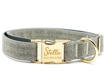 Personalized Dog Collar: Custom Engraved Name, Metal Buckle, Handmade