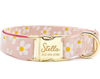 Personalized Dog Collar - Custom Name, Metal Hardware, Handmade, Collar for Small to Large Dogs, Gift for Dogs - Pink Blush Bloom