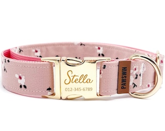 Personalized Floral Dog Collar: Custom Engraved Metal Buckle