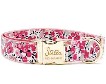 Collar de flores personalizado para perro: nombre grabado personalizado, estampado floral