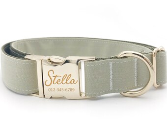 Green Custom Dog Collar, Adjustable Neck Collar for Small, Medium, Large Dogs, Metal Buckle, Personalized Engraved Dog Collar