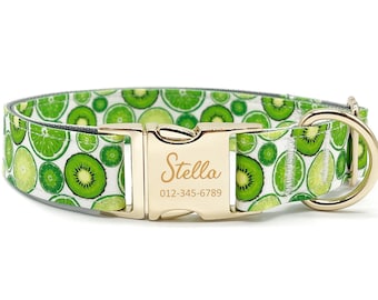 Personalized Dog Collar - Custom Name, Metal Hardware, Handmade, Collar for Small to Large Dogs, Gift for Dogs - Green Kiwi