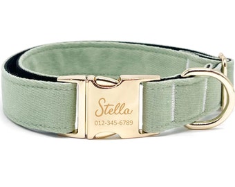Personalized Green Dog Collar: Custom Engraved Name, Handmade