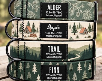 Personalized Forest Collar with Name, Custom Mountain Night Sky Pine Tree Woodland Pet ID