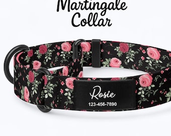 Personalized Martingale Dog Collar: No-Slip Nylon, Custom Name Patch