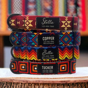 Personalized Geometric Pattern Dog Collar – Custom Printed Name Patch, Lightweight Adjustable Nylon ID Collar