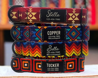 Personalized Geometric Pattern Dog Collar – Custom Printed Name Patch, Lightweight Adjustable Nylon ID Collar