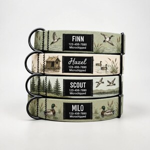 Personalized Duck Hunting Dog Collar, Custom Name Patch, Marsh Lodge Print image 3