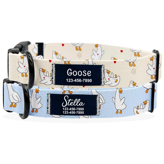 Personalized Goose Print Nylon Dog Collar: Custom Name Patch, Silent ID
