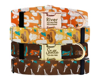 Personalized Western Dog Collar: Custom Engraved on Metal Buckle