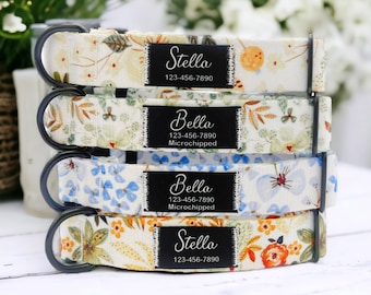 Personalized Nylon Dog Collar - Custom Fabric Patch, Name Patch, Handmade, Collar for Small to Large Dogs, Gift for Dogs - Flower Series
