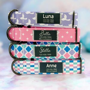Collier pour chien en nylon personnalisé sirène - Patch nom personnalisé, colliers pour chien fille, colliers pour chien personnalisés faits main avec nom