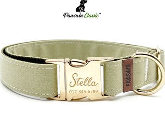 Personalized Dog Collar - Custom Name, Metal Hardware, Handmade, Collar for Small to Large Dogs, Gift for Dogs - Green