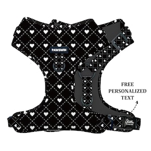 Personalized Dog Harness 100% Handmade harness, Small to Large Dogs, Metal ringed secure, Adjustable Dog Harness - Black Heart