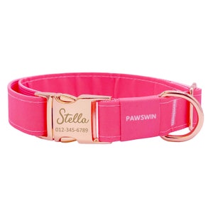 Personalized Plain Color Dog Collar - Custom Name, Metal Hardware, Handmade, Collar for Small to Large Dogs, Gift for Dogs - Barbie Pink