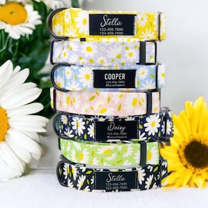 Personalized Daisy Dog Collar: Custom No-Jingle Fabric Patch, Recycled Nylon
