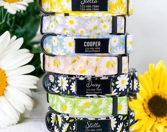 Personalized Daisy Dog Collar: Custom No-Jingle Fabric Patch, Recycled Nylon