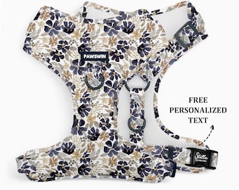Personalized Floral Dog Harness with Custom Name and Metal Rings