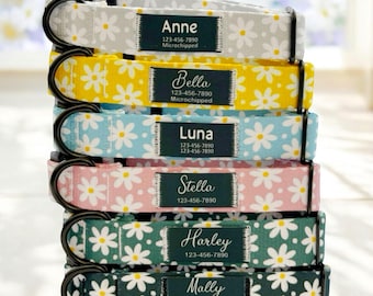 Personalized Daisy Dog Collar: Custom Name Patch, Handmade Nylon Collar