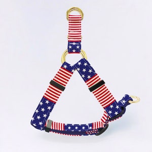 Star and Stripes Custom Dog Harness, Adjustable Neck Harness for Small, Medium, Large Dogs, Metal Buckle, Personalized Engraved Dog Harness