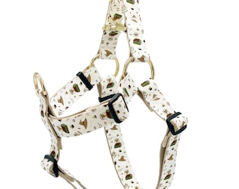 Personalized Dog Harness: Handmade Step-In, Magic Academy Print, Custom Engraved Metal Buckle