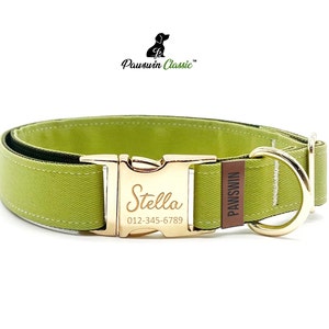 Collar de perro verde personalizado: nombre grabado a medida, hecho a mano