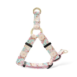 Pink Flower Custom Dog Harness, Adjustable Neck Harness for Small, Medium, Large Dogs, Metal Buckle, Personalized Engraved Dog Harness
