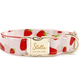 Personalized Dog Collar - Custom Name, Metal Hardware, Handmade, Collar for Small to Large Dogs, Gift for Dogs - Strawberry Blush