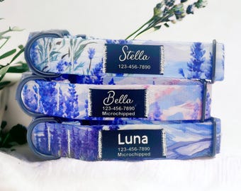 Personalized Lavender Dog Collar: Custom Name Patch, Handmade Nylon Collar