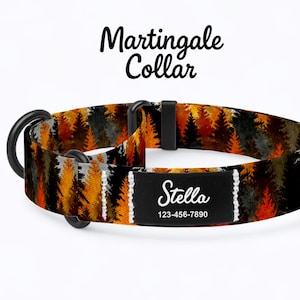 Collar Martingala de Bosque Otoñal / Parche con Nombre Personalizado / Collar de Pino Otoñal