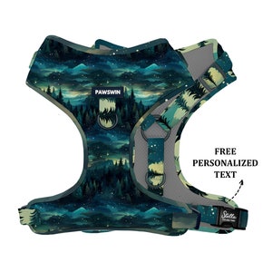 Personalized Forest Dog Harness: Custom Name Engraved, Handmade Adjustable Pet Harness