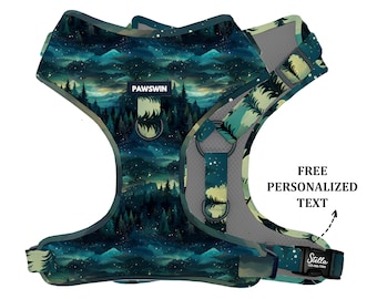 Personalized Forest Dog Harness: Custom Name Engraved, Handmade Adjustable Pet Harness