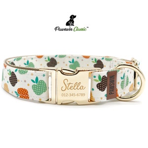 Personalized Dog Collar - Custom Name, Metal Hardware, Handmade, Collar for Small to Large Dogs, Gift for Dogs - Apple